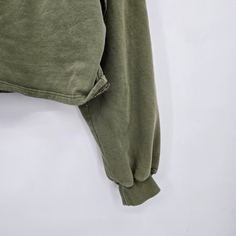7 For All Mankind Olive Green‎ Ruffle Long Sleeve Cropped Sweatshirt Large - Picture 5 of 10